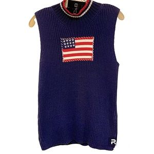 Patriotic American Flag Sleeveless Casual Ribbed Knit Top Sweater Size Large NWT